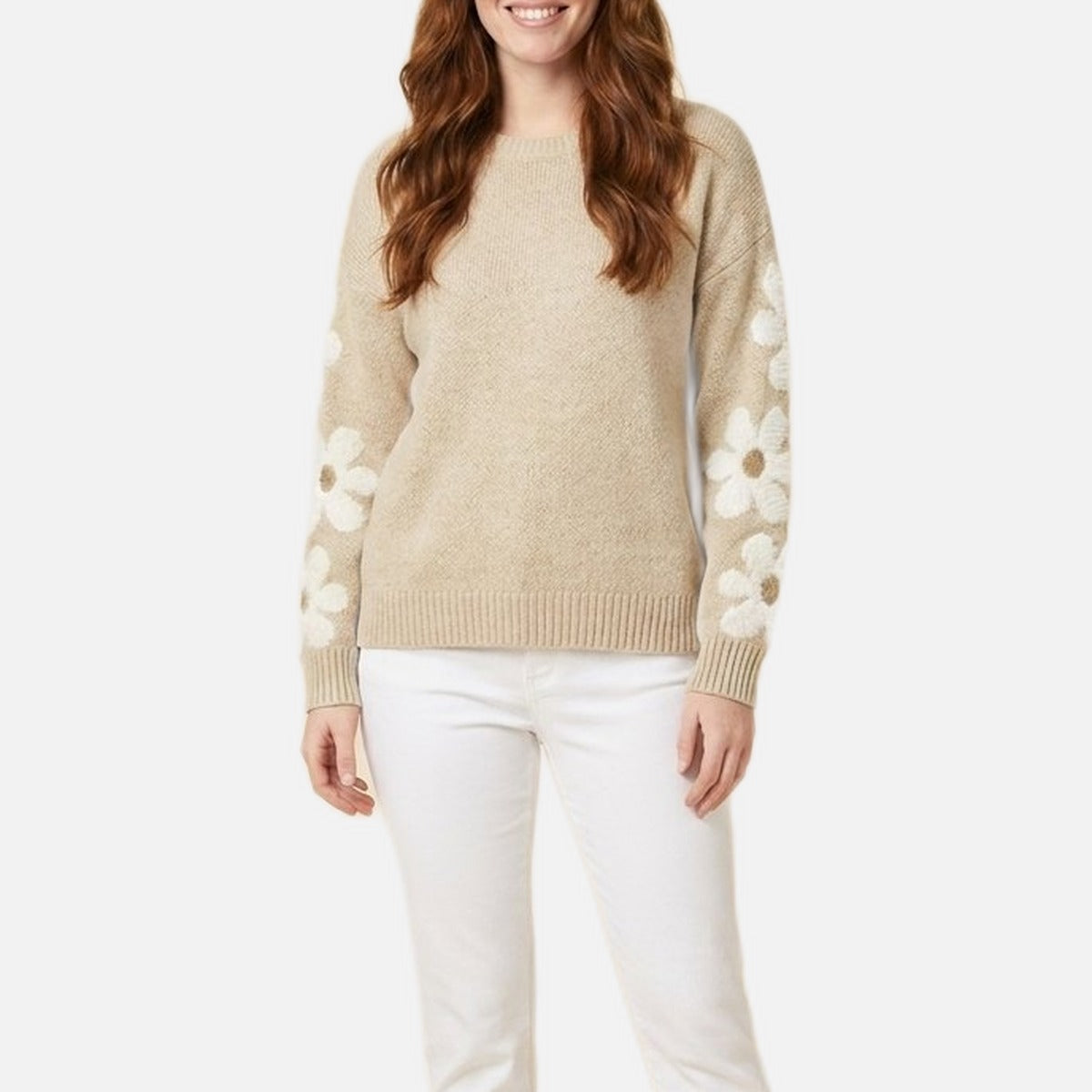 Women's Floral Applique Sweater – Soft Knit, Relaxed Fit