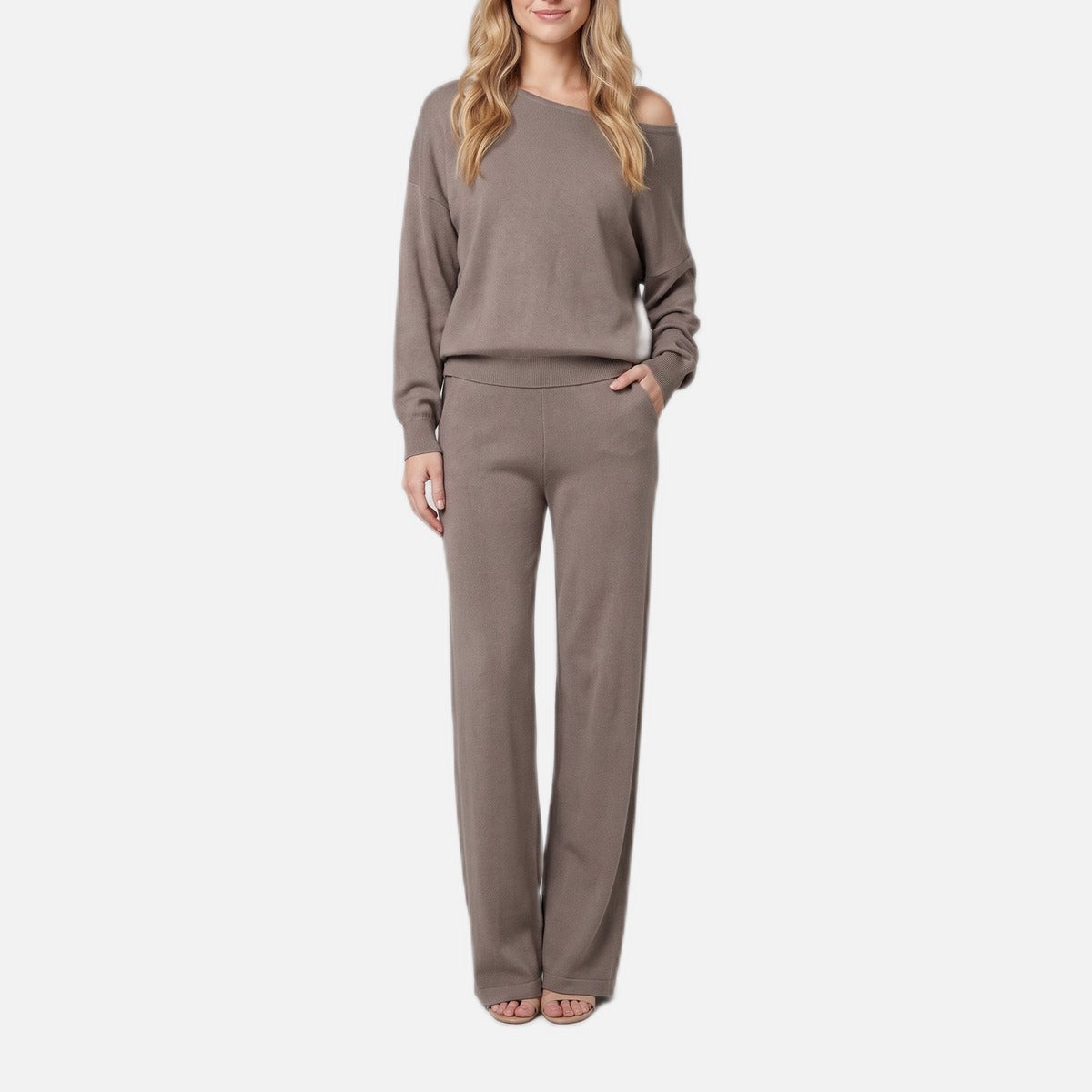 Women's Loungewear Set – Ultra-Soft Knit, Off-Shoulder