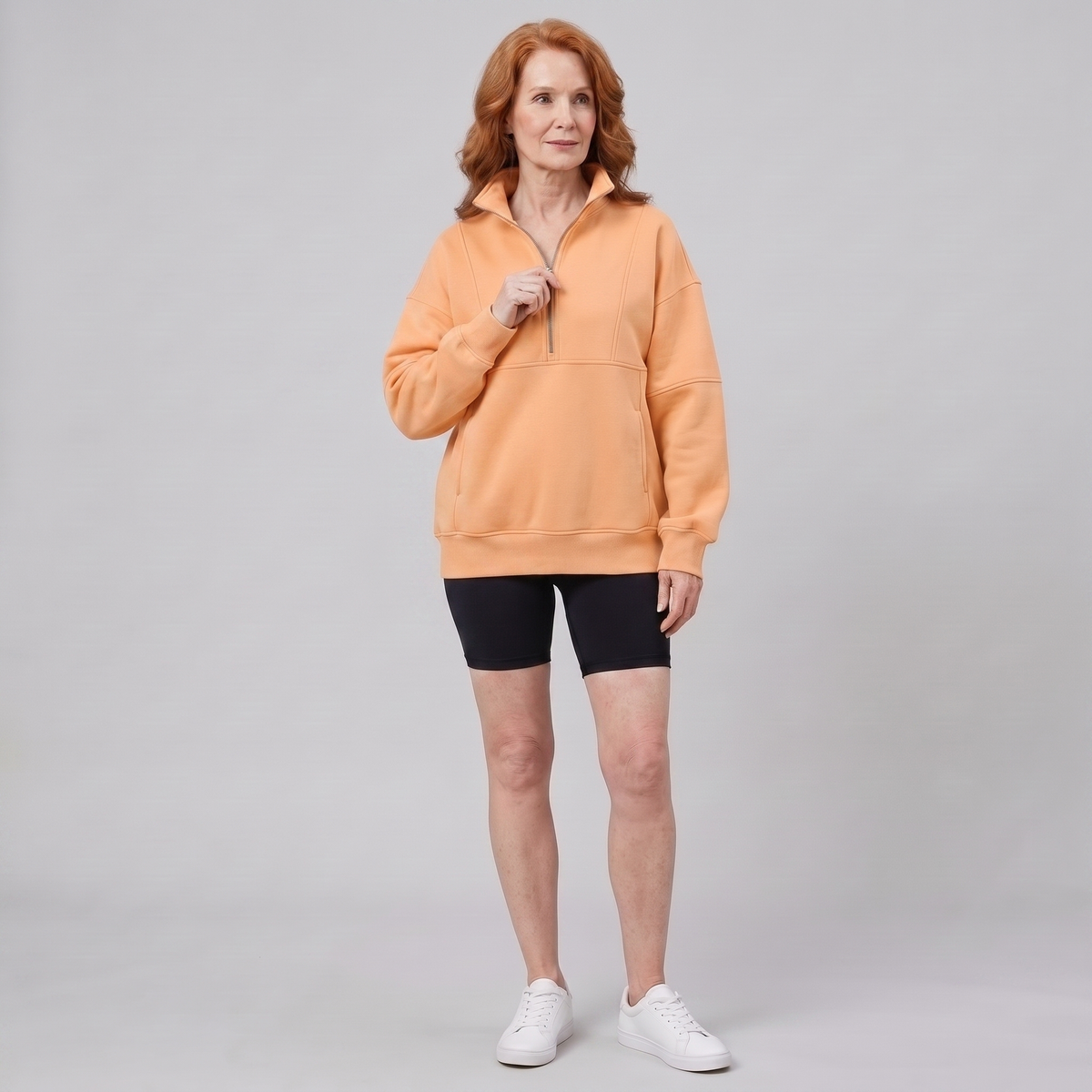 Paloma oversized half-zip sweatshirt in apricot on model