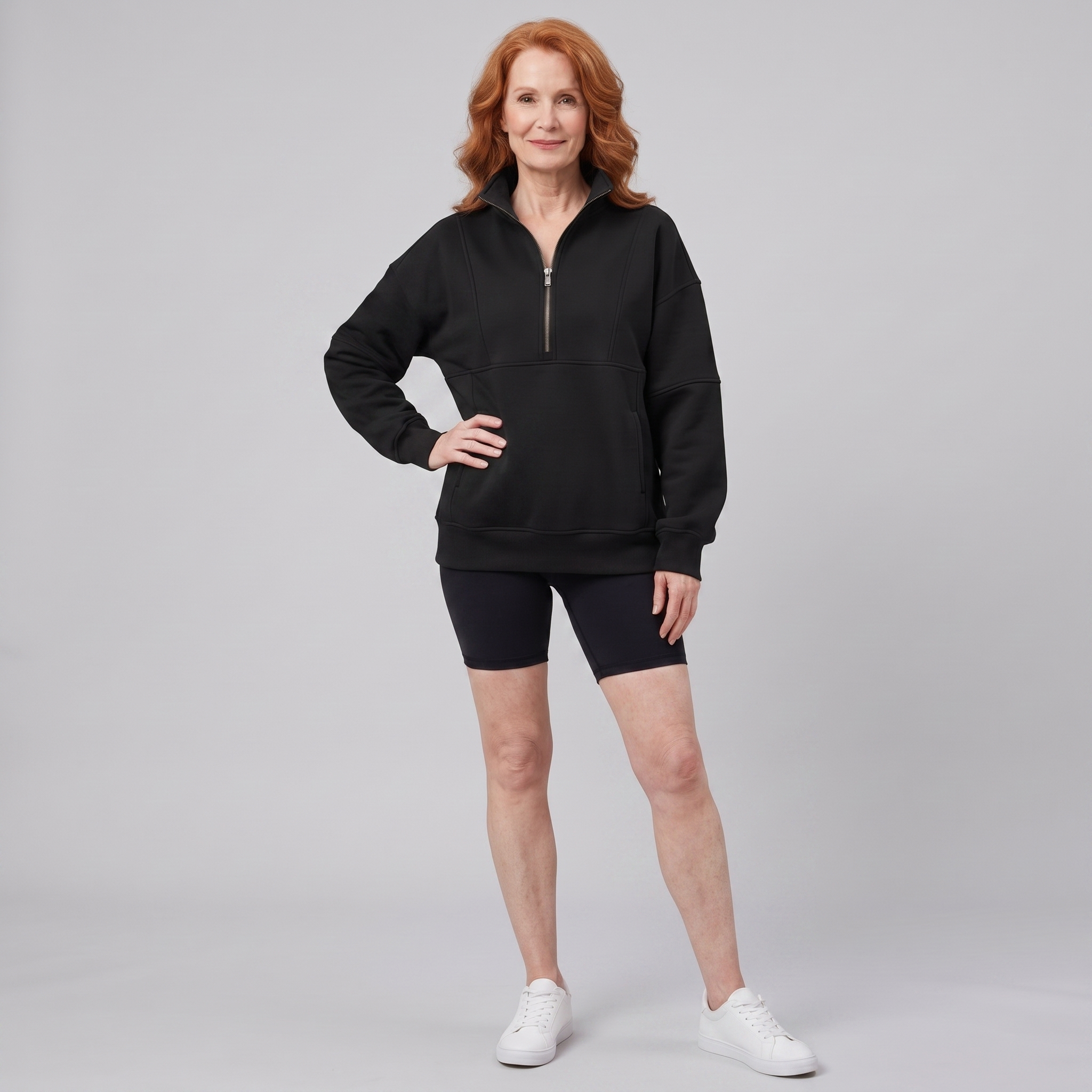 Paloma oversized half-zip sweatshirt in black on model