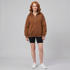 Paloma oversized half-zip sweatshirt in brown on model
