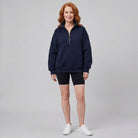 Paloma oversized half-zip sweatshirt in dark blue on model