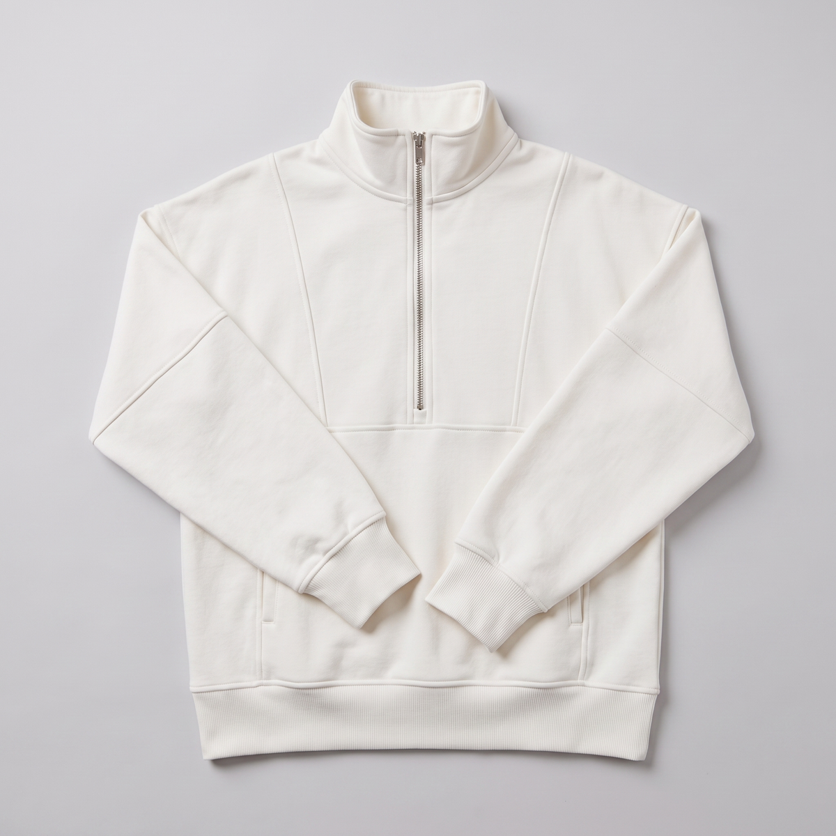 Paloma oversized half-zip sweatshirt in cream, flat lay product shot