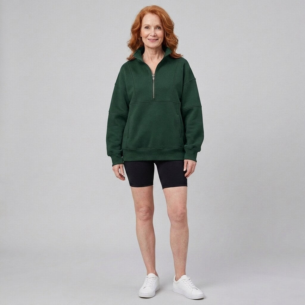 Paloma oversized half-zip sweatshirt in green on model