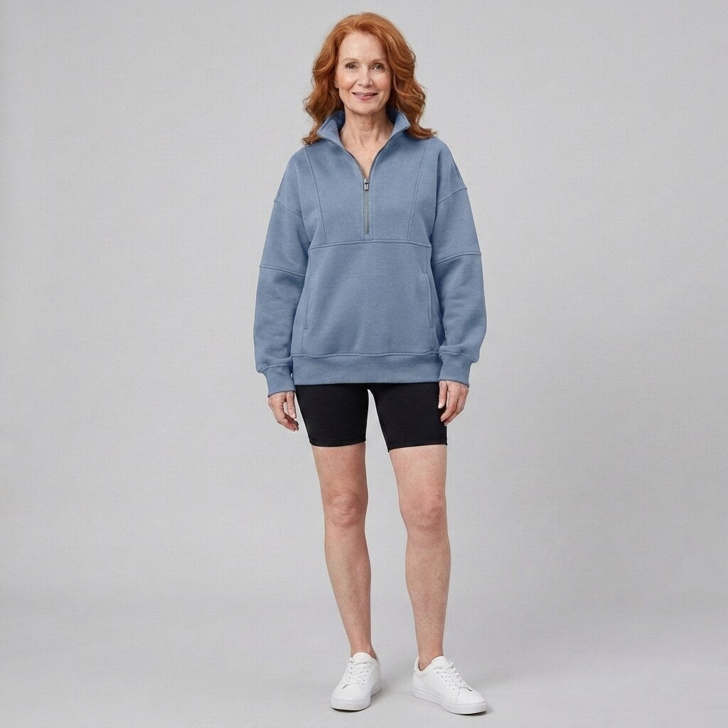 Paloma oversized half-zip sweatshirt in light blue on model