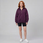 Paloma oversized half-zip sweatshirt in purple on model