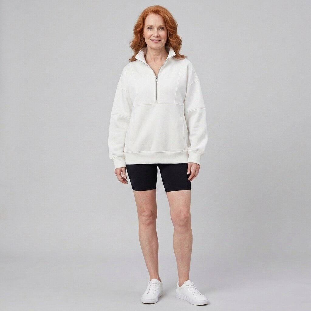 Paloma oversized half-zip sweatshirt in white on model
