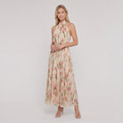Aurelle floral halter midi dress, three quarter view