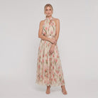 Aurelle floral halter midi dress, front view