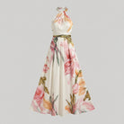 Ava floral maxi dress detail flat lay on grey