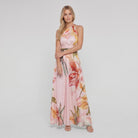 Ava floral maxi dress in pink, halter neck, full length