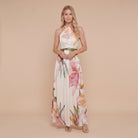 White floral halter maxi dress front pose