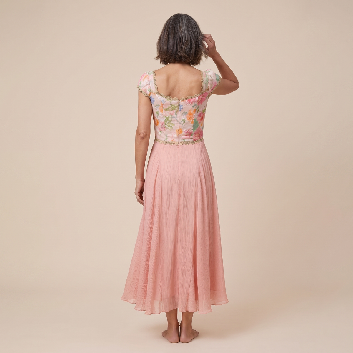 Blaze Cloud Dress square back with centre zip, model back view — back