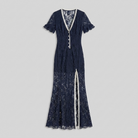 Bora Midi Dress navy floral lace product flat-lay — flat-lay