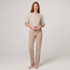 Model wearing natural linen boxy crop top front view - Breezy Boxy Crop Top