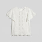 Pamela Boutique white broderie blouse flutter sleeve scalloped hem, product detail