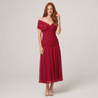 Caden off shoulder midi dress in red, full length
