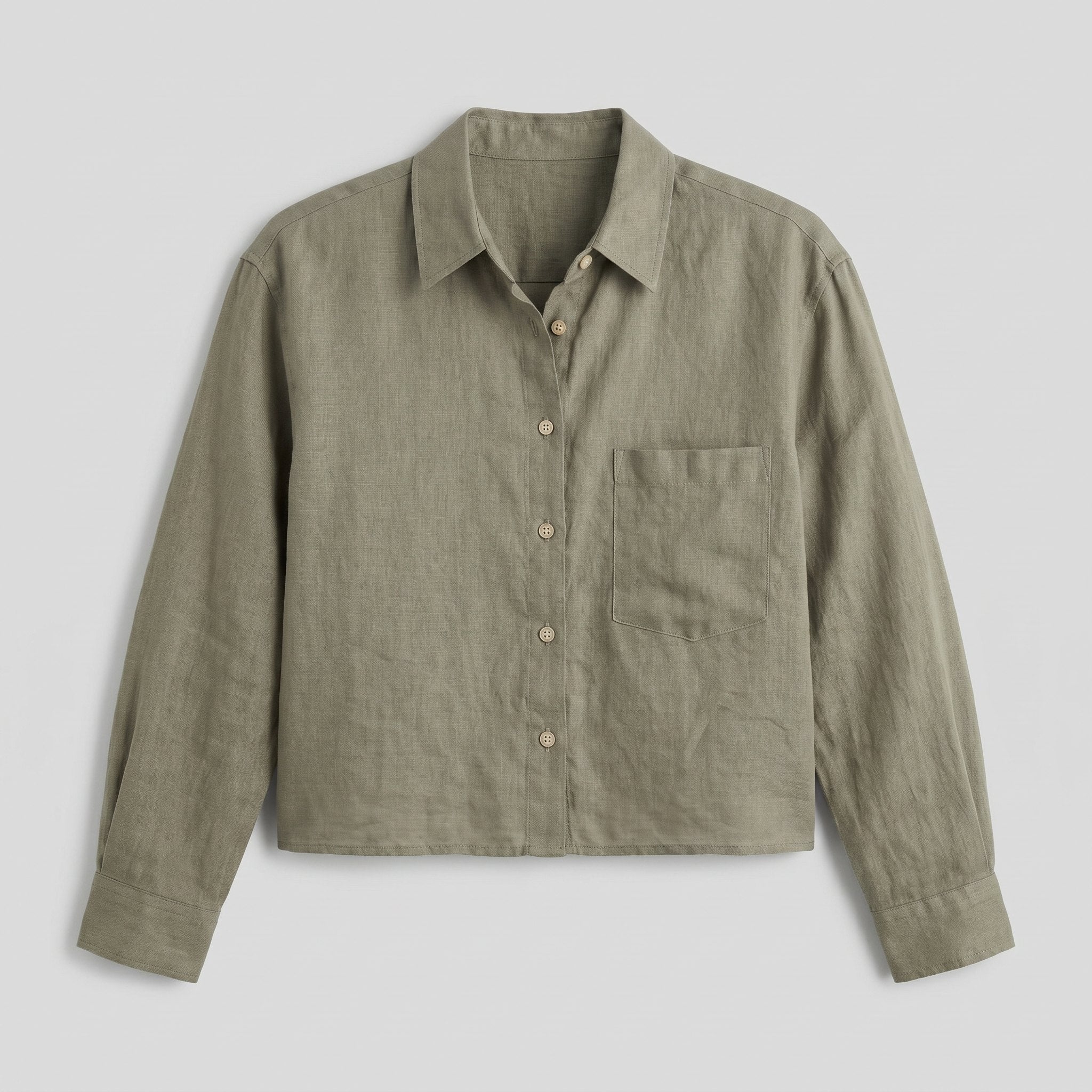 Forest green linen shirt product detail - Cleo Women's Shirt