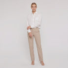 Model wearing white linen shirt - Cleo Women's Shirt