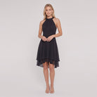 Black sleeveless halter-neck ruffle hem Daisy dress
