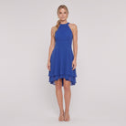 Royal blue sleeveless halter-neck ruffle hem Daisy dress