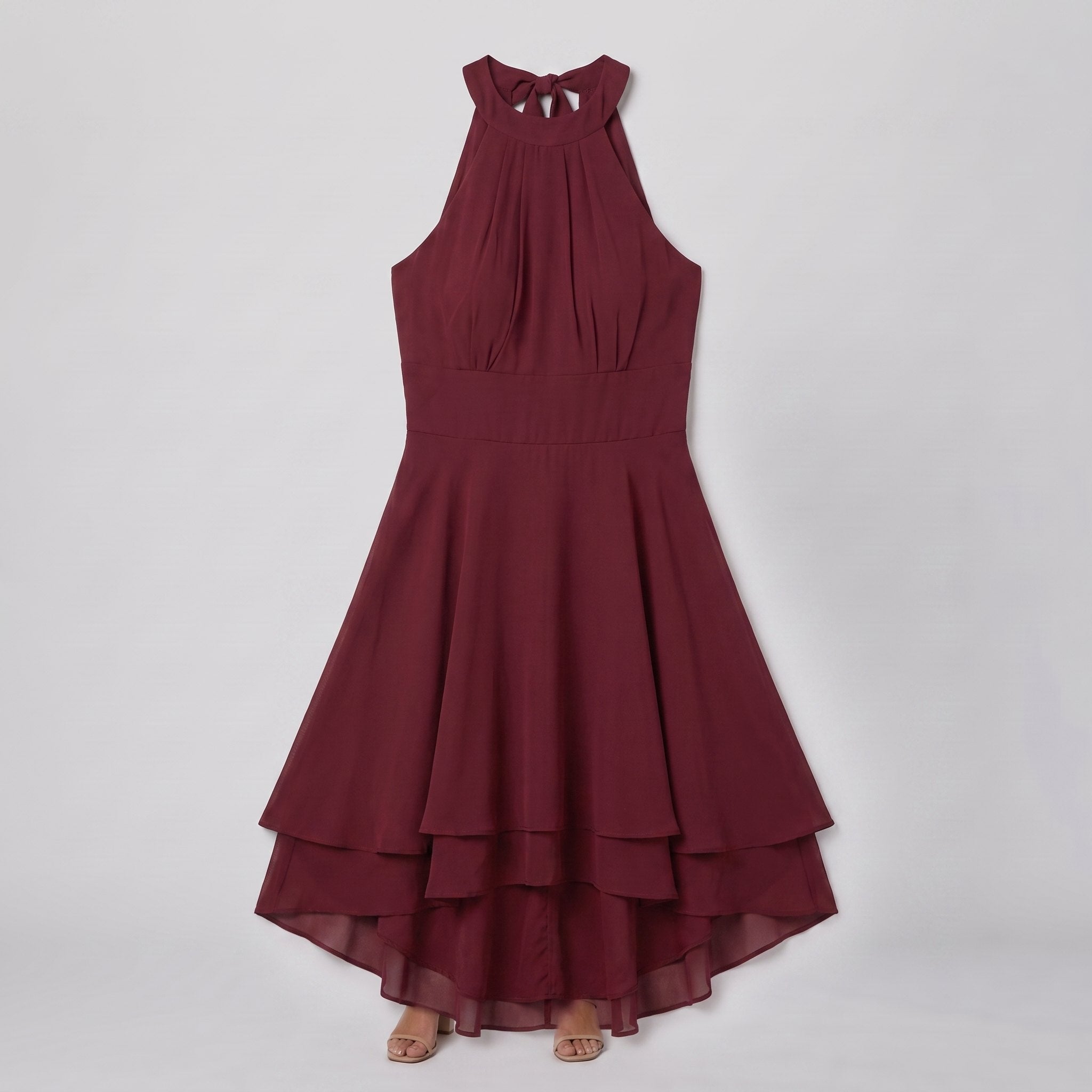 Wine red Daisy ruffle dress product flat-lay
