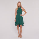 Emerald green sleeveless halter-neck ruffle hem Daisy dress