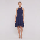 Navy blue sleeveless halter-neck ruffle hem Daisy dress