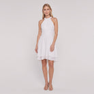 White sleeveless halter-neck ruffle hem Daisy dress