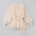 Cream ivory pleated chiffon mini dress, product flat-lay
