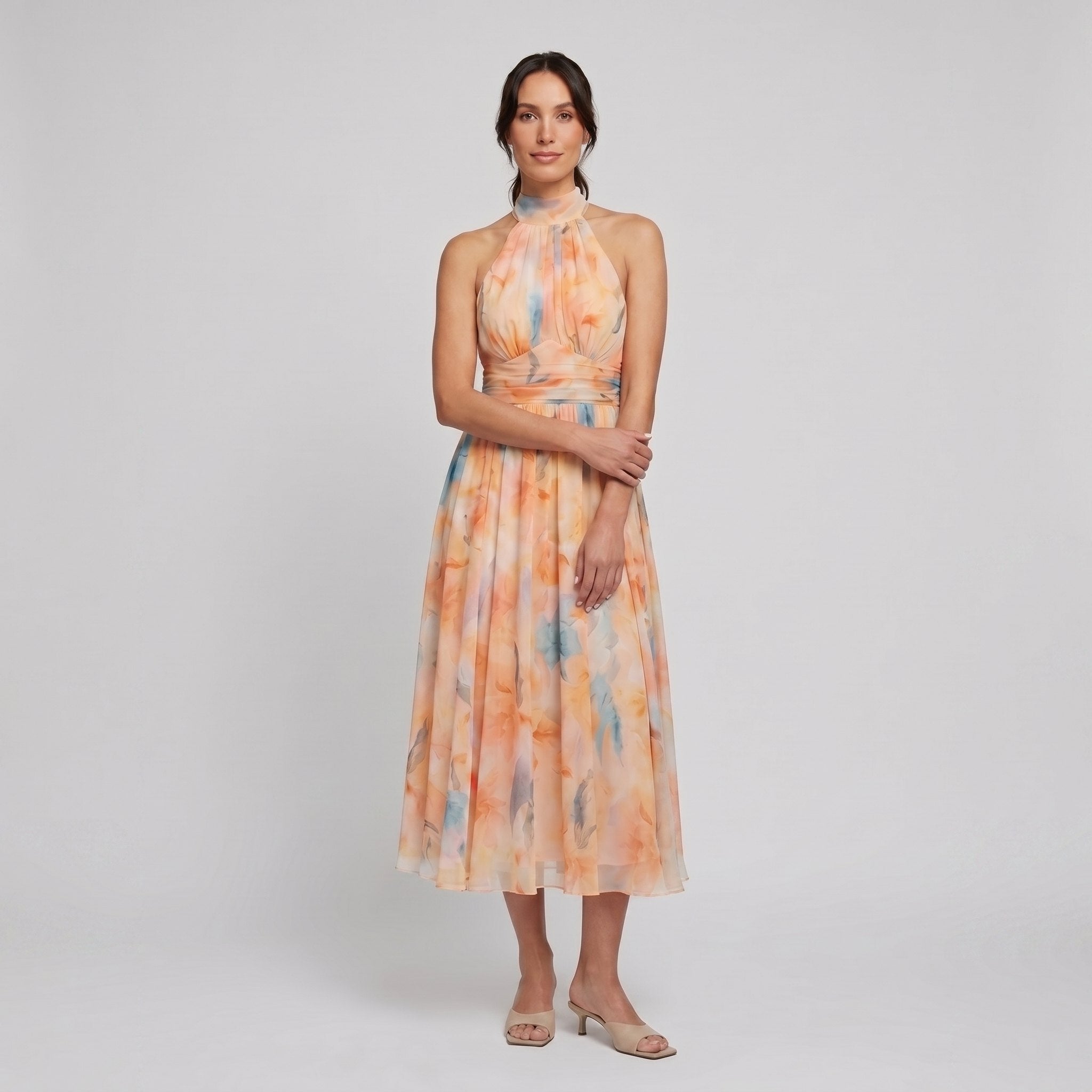 Elysian multicolor halter midi dress, front view