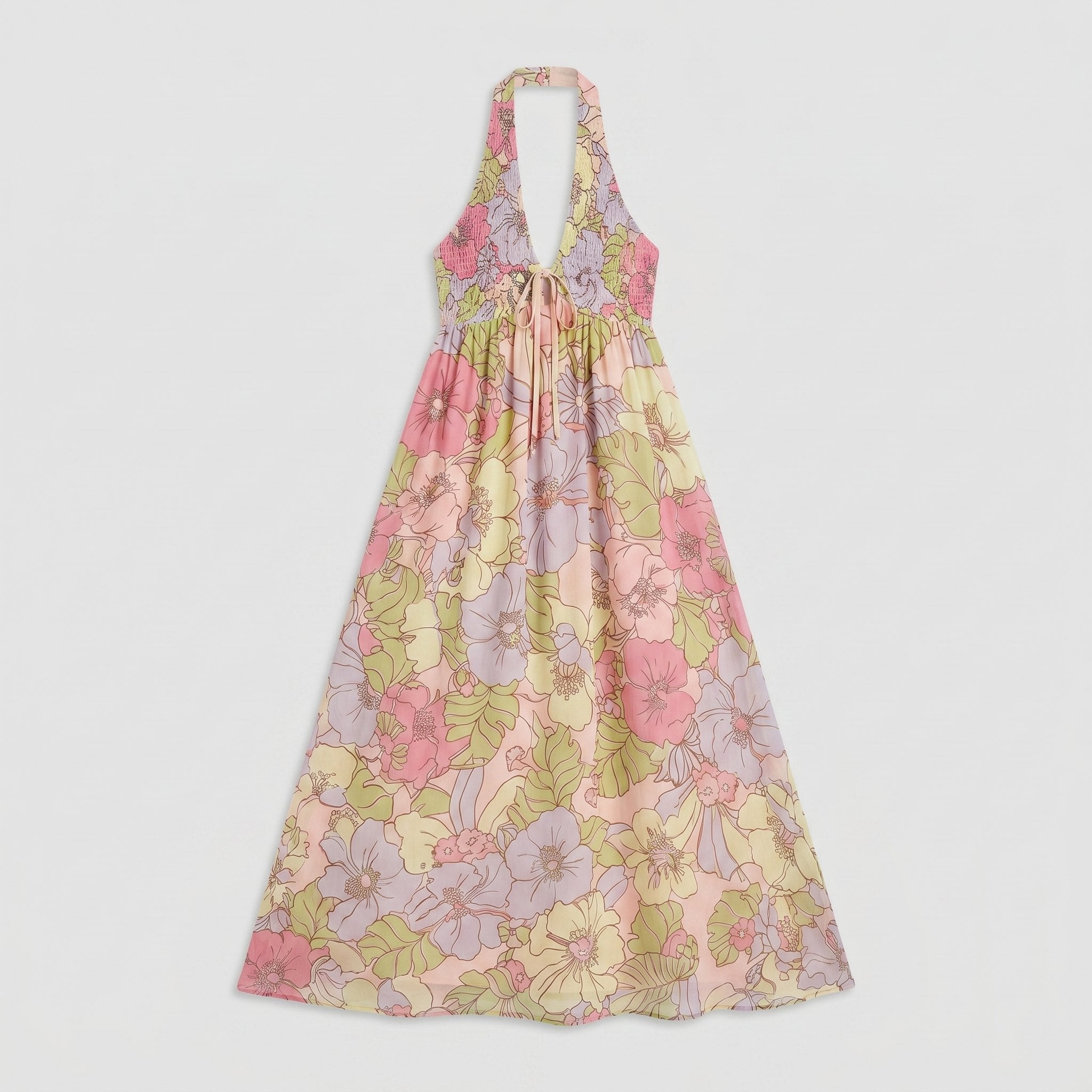 Fiona Maxi Dress product flat-lay - Garden floral print maxi dress detail