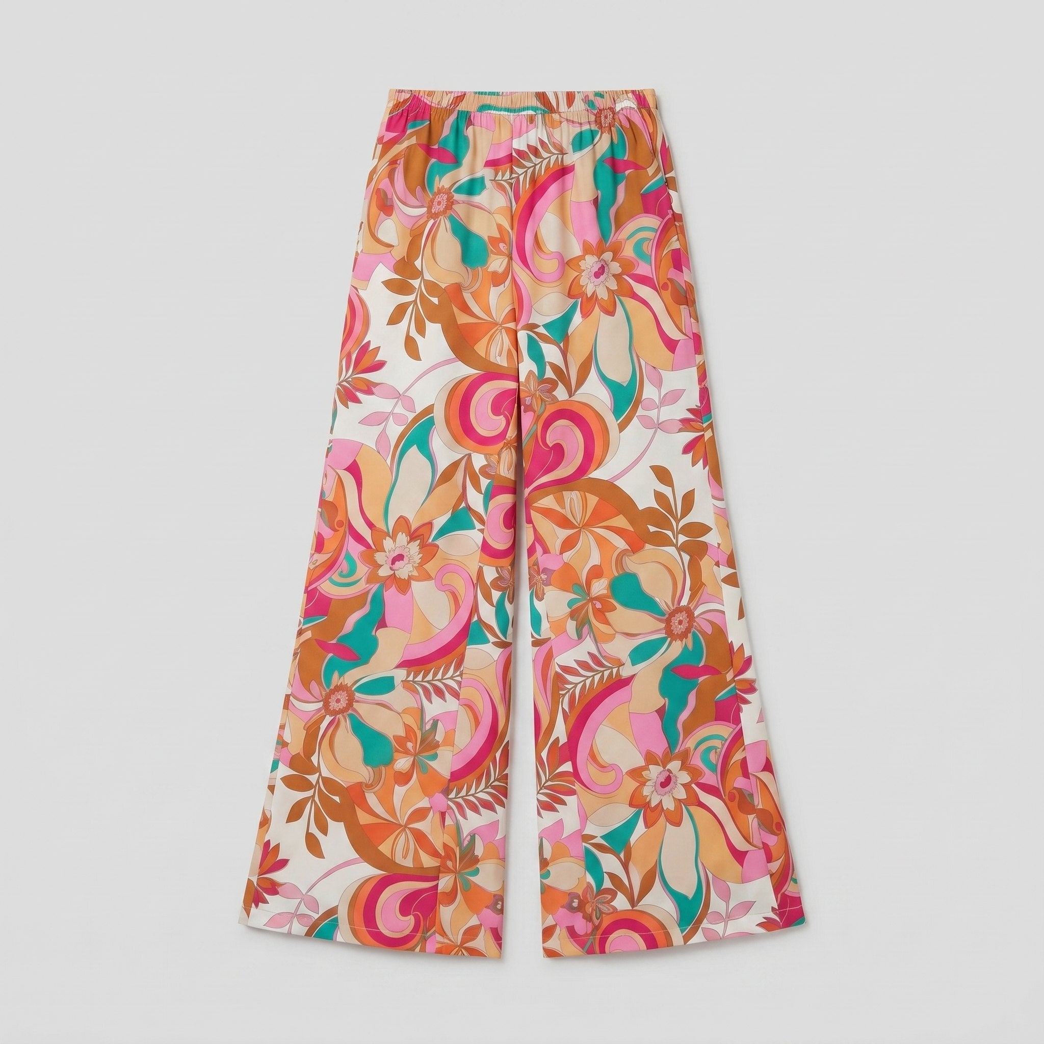 Pamela Boutique pink floral wide-leg flared trousers, product detail