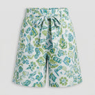 Pamela Boutique mint floral high-waist pleated shorts with tie belt, product detail