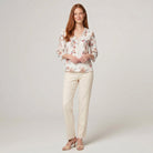 Pamela Boutique floral V-neck blouse, model view