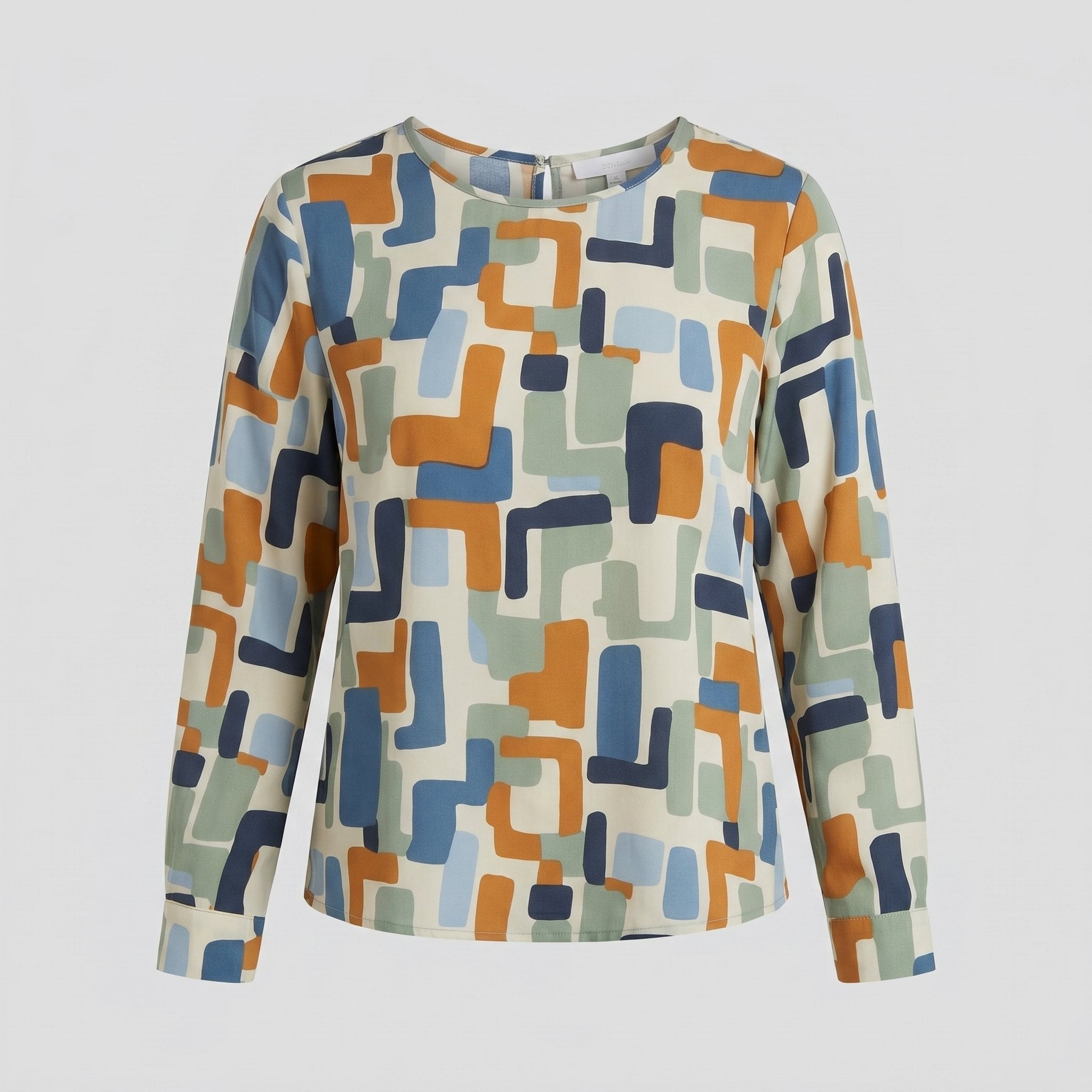 Pamela Boutique stone geometric print crew-neck blouse, product detail