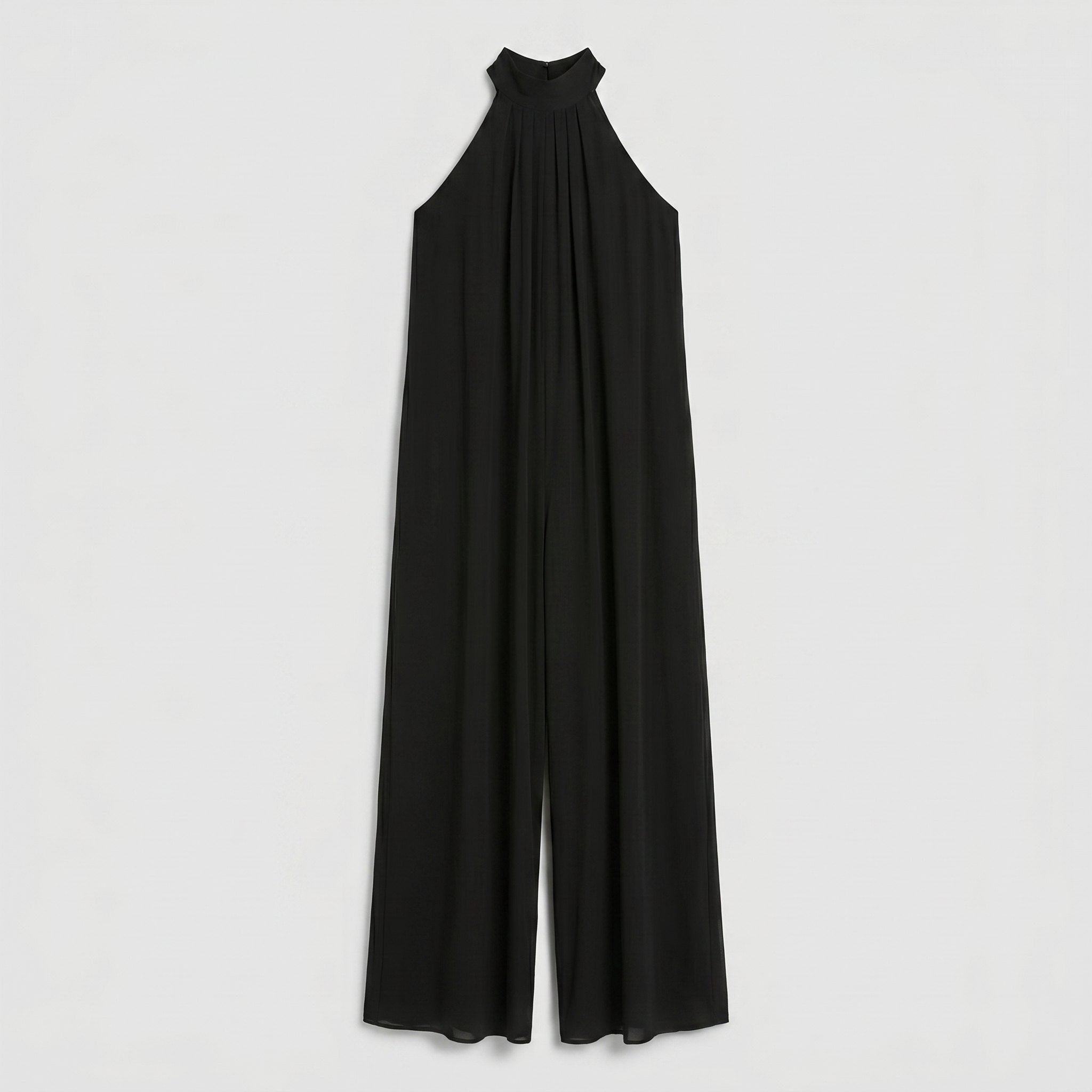 Black halter neck wide leg jumpsuit product flat-lay - Pamela Boutique