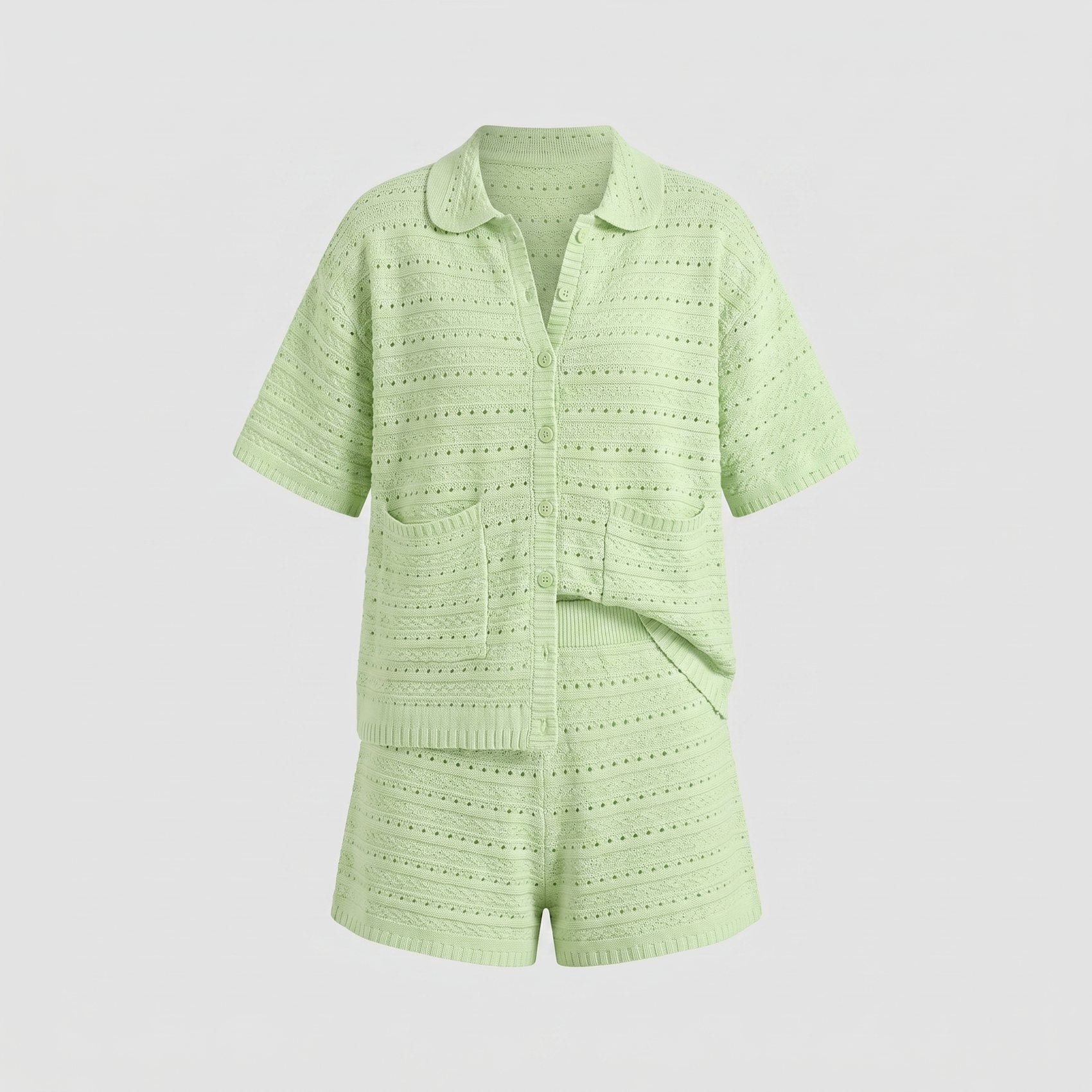 Kira Knit Two Piece Set lime green breathable knit fabric detail flat-lay