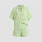 Kira Knit Two Piece Set lime green breathable knit fabric detail flat-lay