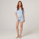 Kira Knit Two Piece Set in sky blue — relaxed-fit breathable knit co-ord top and shorts