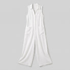 White sleeveless wide-leg linen jumpsuit flat-lay product photo