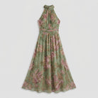 Mirelle sage green floral midi dress flat lay detail