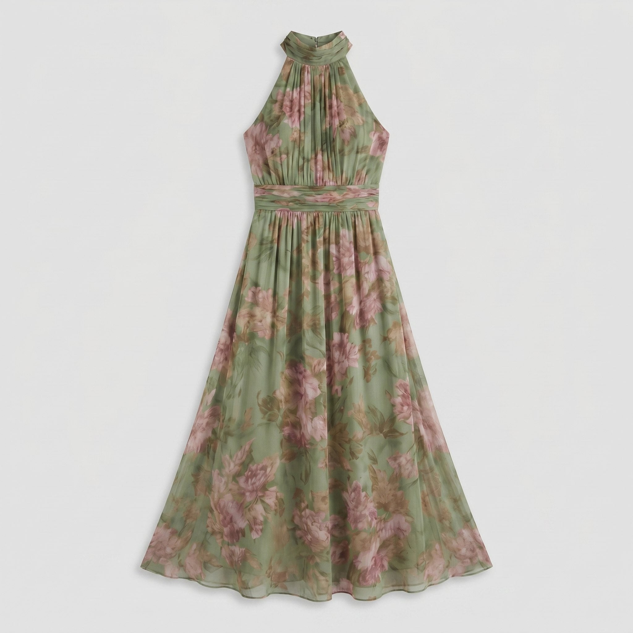 Mirelle sage green floral midi dress flat lay detail