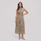 Pamela Boutique Mirelle sage green floral halter-neck midi dress front view