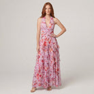 Nora maxi dress in pink, halter neck, full length