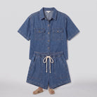 Olivia blue denim set flat-lay - shirt and shorts