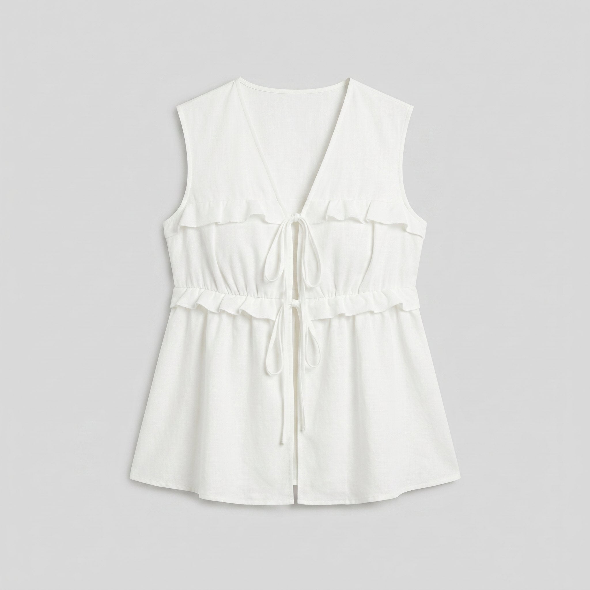 Pamela Boutique white peplum sleeveless V-neck tie-front top, product detail