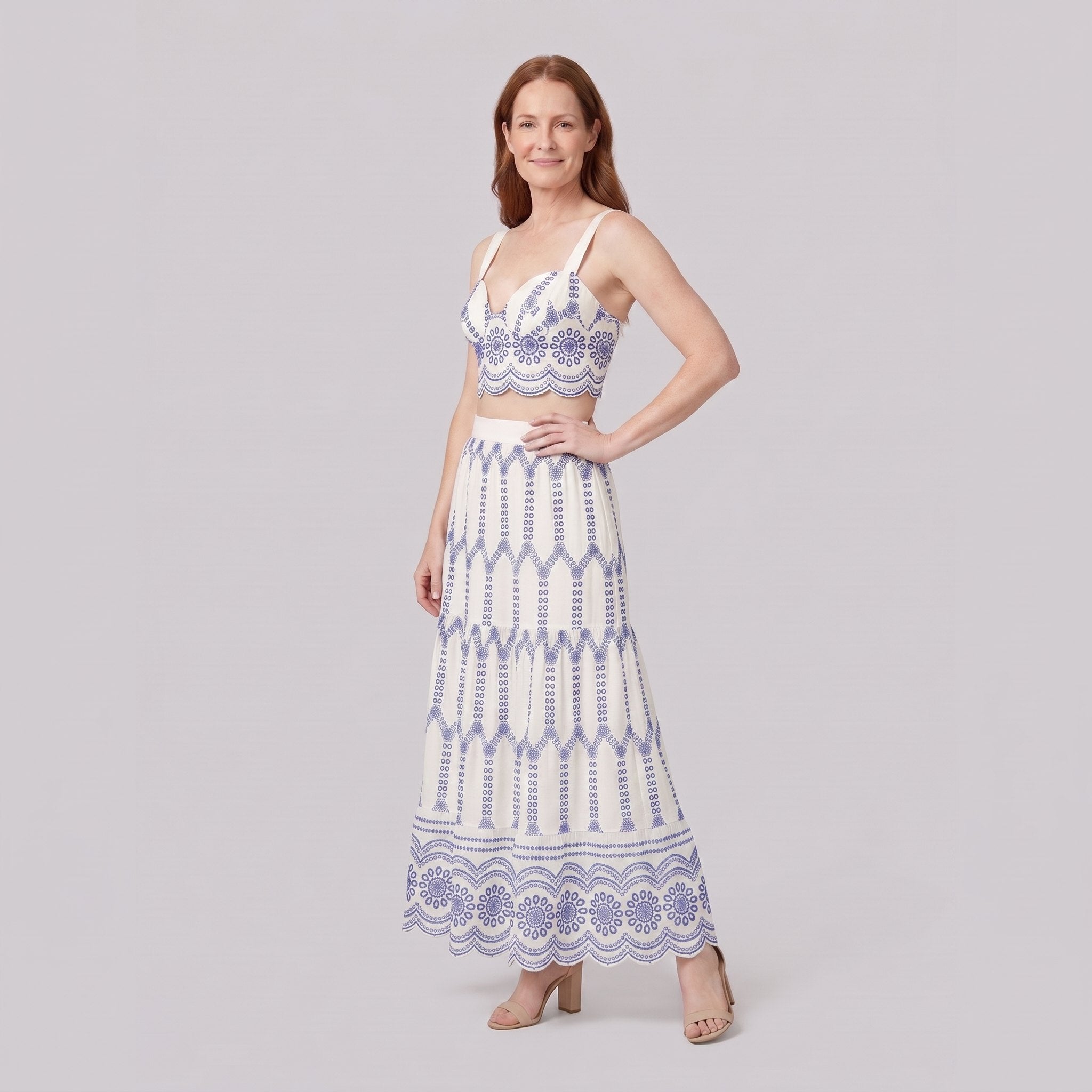 Pinta ivory broderie skirt set - three-quarter side view