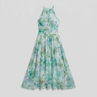 Poppy green floral midi dress flat lay detail