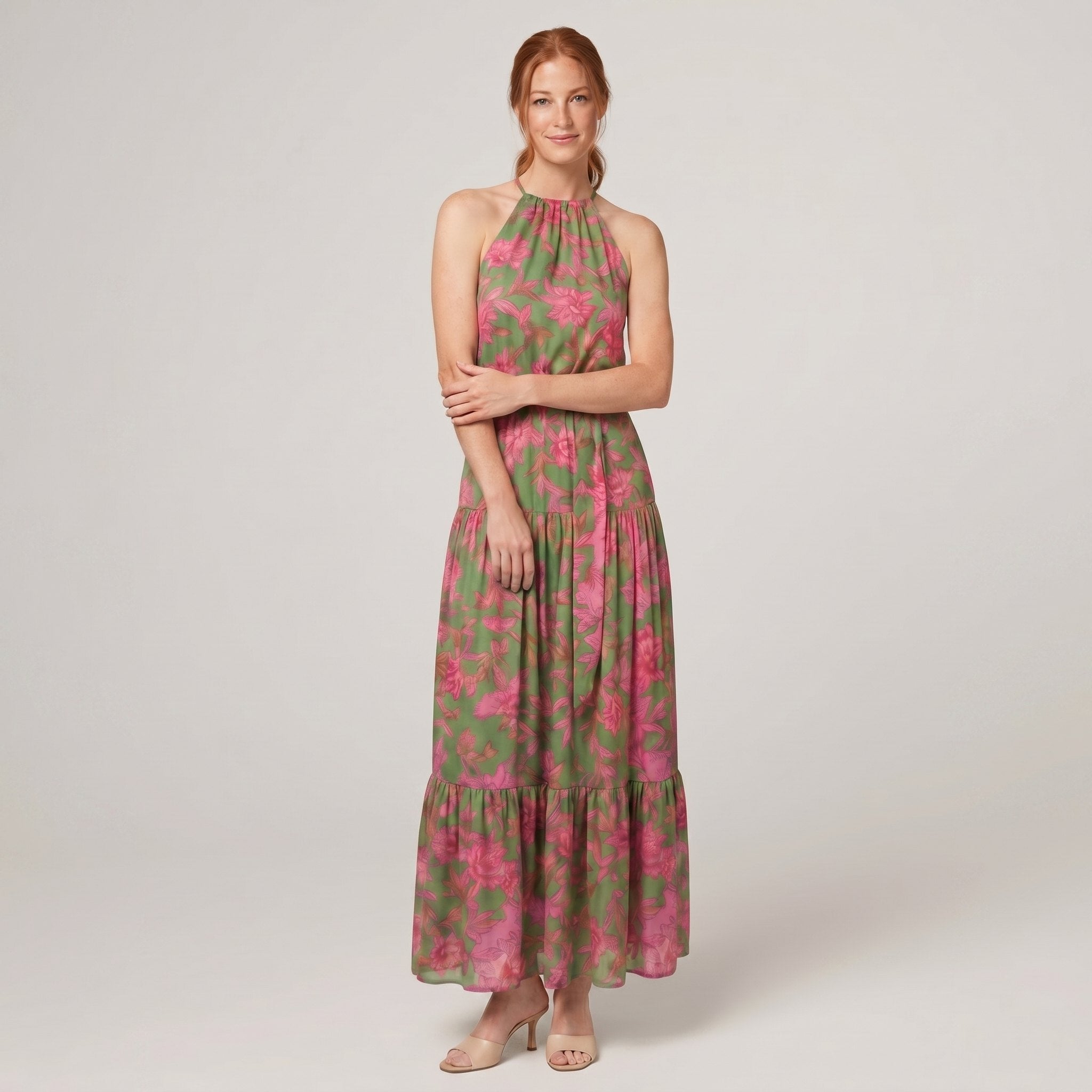 Raven floral halter midi dress, front view